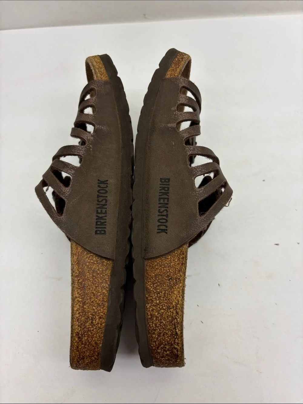 Birkenstock Women’s Brown Leather Double-Buckle Slide Sandals, SZ 6, box 23